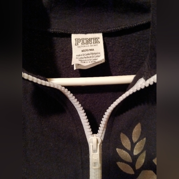 PINK VS Black & Grey Fleece Quarter Zip Up w/ Silver Metallic PINK Logo - Picture 3 of 4